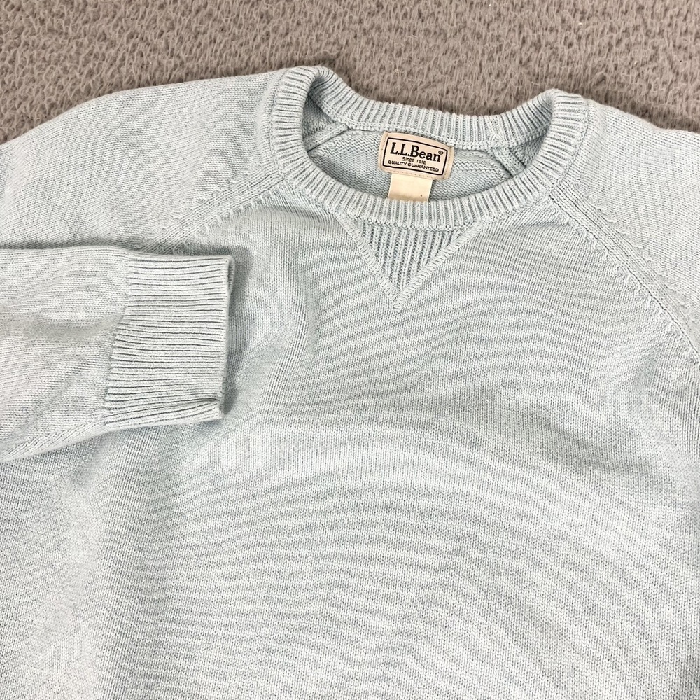 LL Bean Sweater Mens Medium Light Blue Cotton Cashmere Crewneck‎ Knit Pullover